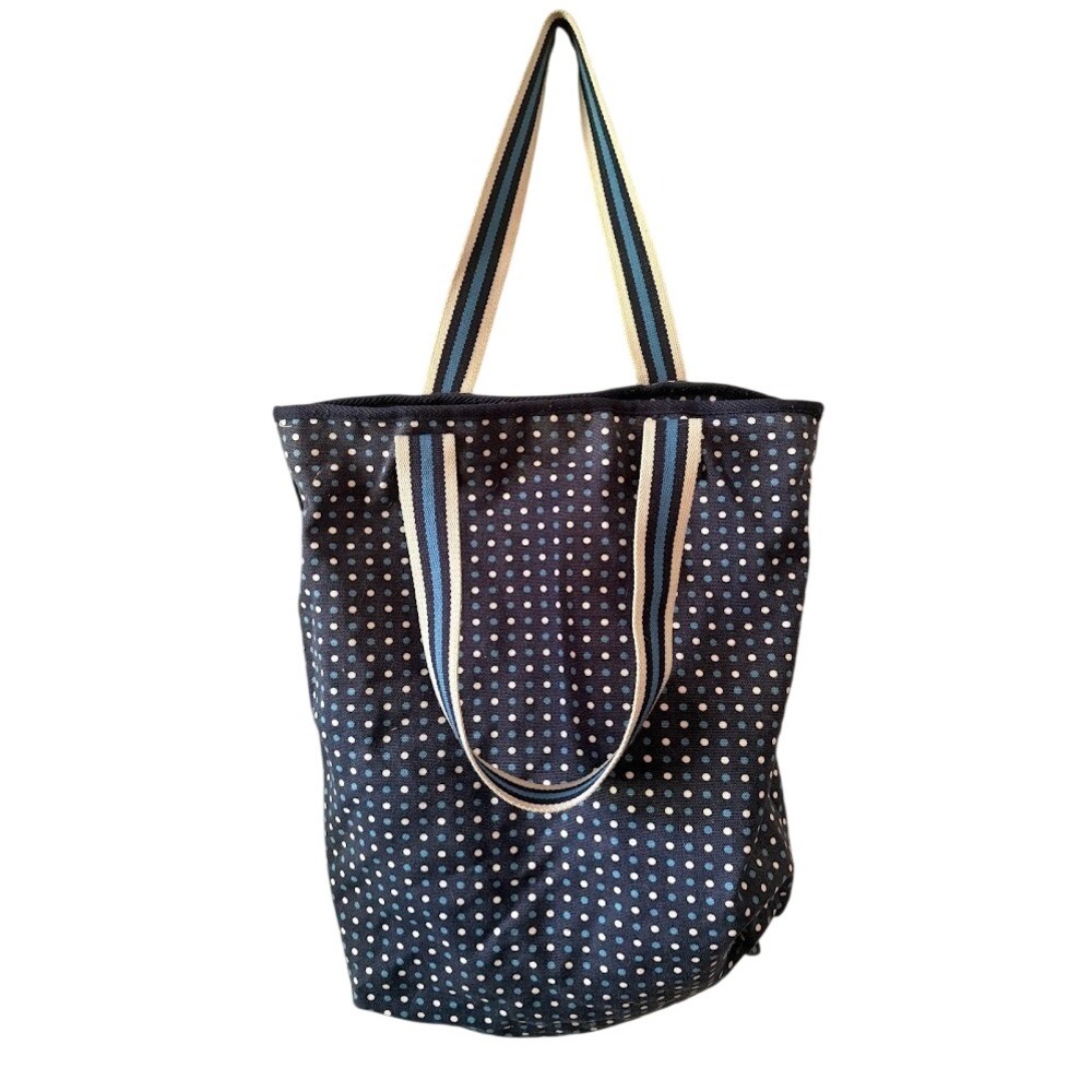 American Eagle Outfitters AE Everyday Tote Navy Blue Polka Dot Canvas Bag F0211